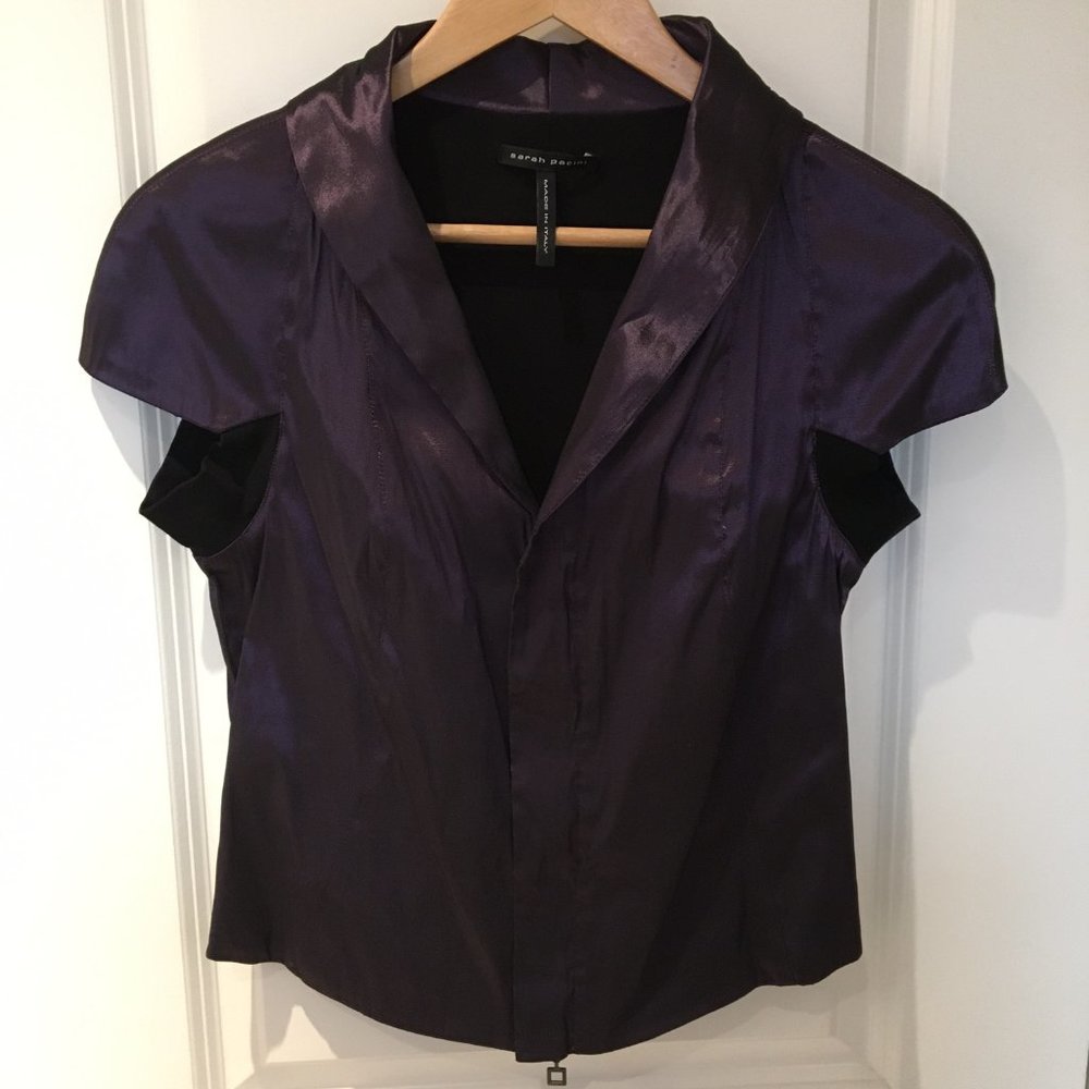 Rich plum metallic bolero jacket by Sarah Pacini, size 0